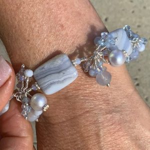 Cloud BLUE LACE Agate, Pearls and Swarovski Bracelet