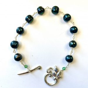 925 Sterling Bracelet with Beautiful Deep Teal Saltwater Pearls