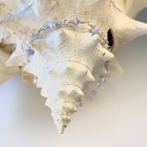 Petite Faceted BLUE LACE AGATE and Swarovski Anklet