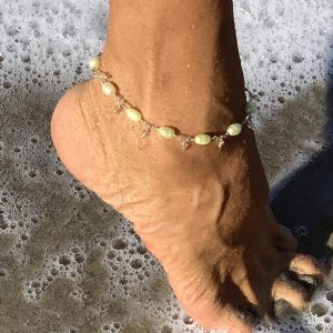 SOLD – LIGHT YELLOW Oval Pearls and Swarovski Dangles Anklet