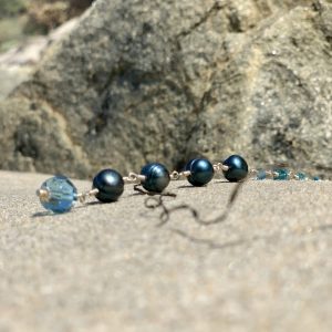 Saltwater TEAL PEARLS and Indicolite Swarovski Backdrop Necklace