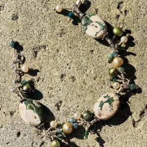 GREEN EARTH JASPER, Saltwater Pearls and Gemstones Bracelet