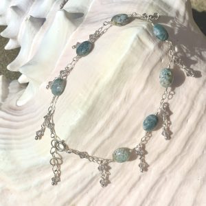 EARTH BLUE Apatite And Double Swarovski Dangle Anklet