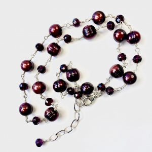 FACETED GARNET and Burgundy Saltwater Pearl Necklace