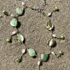 Summer GREEN PEARLS, Shells and Swarovski Anklet