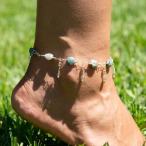 EARTH BLUE Apatite And Double Swarovski Dangle Anklet