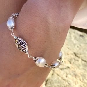 SOLD – Large and Eloquent Saltwater WHITE PEARLS and Sterling Bracelet