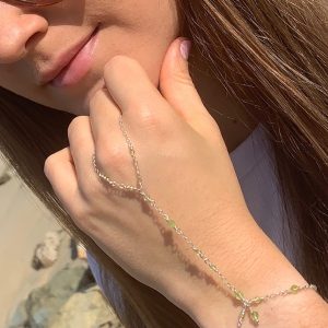 Feminine and Dainty FACETED PERIDOT and Sterling Hand Chain