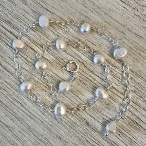 Petite Iridescent KESHI PEARLS and Sterling Link Anklet