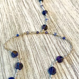 Faceted Coin BLUE IOLITE and Sterling Foot Chain