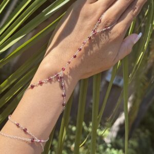 925 Sterling & Round Garnets Wrap Hand Chain