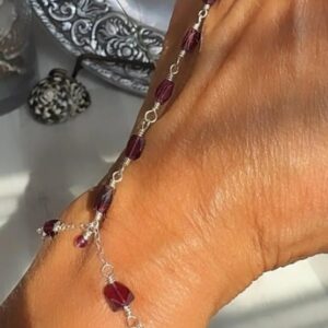 925 Sterling with Faceted Garnets Single Strand Hand Chain