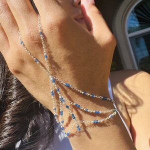 925 Sterling & Faceted Blue NEON Quartz Hand Chain