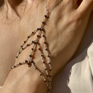 925 Sterling & Faceted Jet-Black Onyx Hand Chain