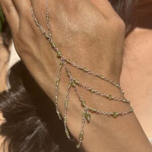 925 Sterling & Faceted Peridot Hand Chain