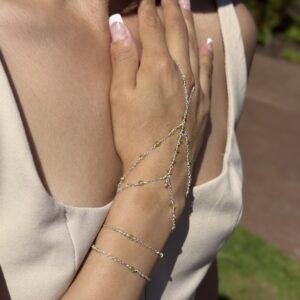 925 Sterling Long Wrap Hand Chain with Faceted Peridots