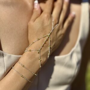 925 Sterling & Faceted Peridot Wrap Hand Chain