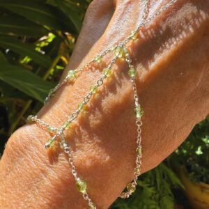 Brilliant Faceted Peridot & 925 STERLING Hand Chain, Hand Wrap