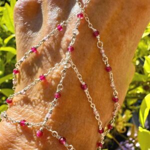 Vibrant Fuchsia Faceted Red Jade and 925 Sterling Hand Chain