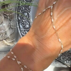 14K Gold-Filled and Petite Double Pearl Hand Chain with Wrist Wrap