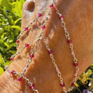 Vibrant Fuchsia Faceted Red Jade and 925 Sterling Hand Chain