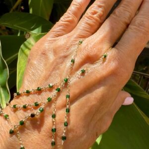 14K Gold Filled and Square Green Goldstone Hand Chain