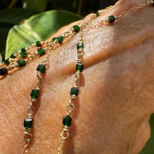 14K Gold Filled and Square Green Goldstone Hand Chain