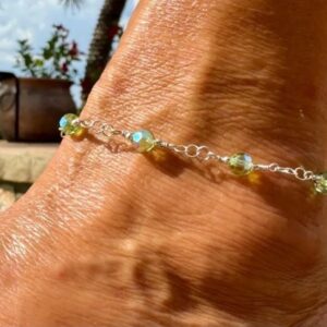 Stylish AB Green Swarovski on 925 Sterling Chain – 11″ Anklet