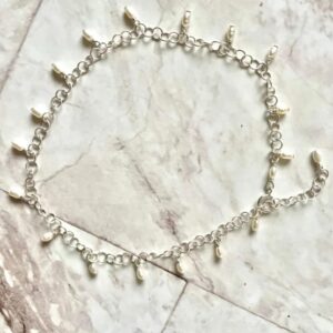 Petite Rice Pearls Dangles on a 925 Sterling Round Chain – 10.5″ Anklet