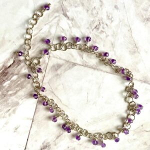 Lovely Faceted Amethyst On A 925 Sterling Round Chain – 10.5″ Anklet