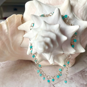 925 Sterling Anklet with Faceted Apatite and Silver Beads