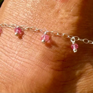 Minimalist Pink Tourmaline Anklet on A 925 Sterling Chain – 10″ Anklet