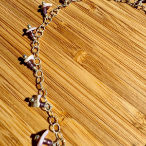 Whimsical Anklet w/Faceted Amethyst, Pink/Purple Shell on a Sterling Chain, 10″ Anklet