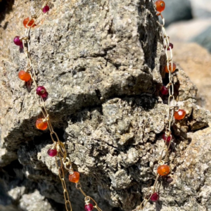 14K Gold-Filled Anklet With Red Jade (Fuchsia) & Carnelian Dangles