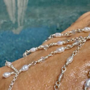 925 Sterling Silver & Pearls and Faceted Topaz Hand Chain