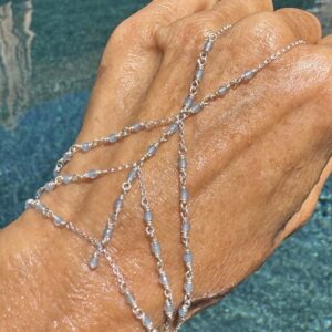 925 Sterling & Faceted Aquamarine Hand Chain