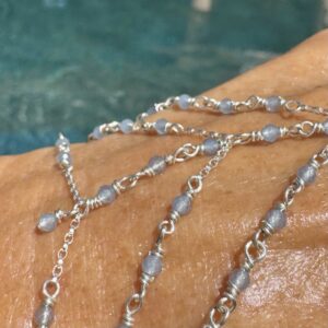 925 Sterling & Faceted Aquamarine Hand Chain