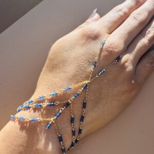 14K Gold-Filled & Brilliant Blue Chalcedony Quartz Hand Chain
