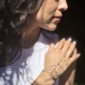 14K Gold-Filled & Brilliant Blue Chalcedony Quartz Hand Chain