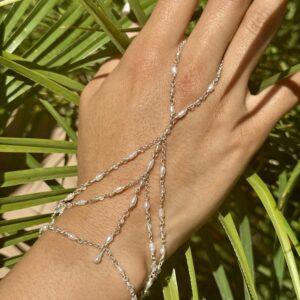 925 Sterling Silver & Pearls and Faceted Topaz Hand Chain