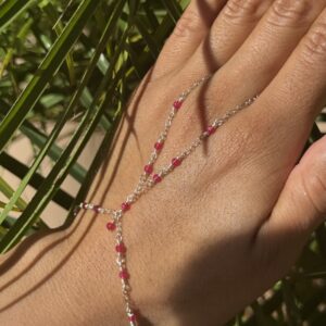 925 Sterling & Red Jade Fuchsia Wrap Hand Chain