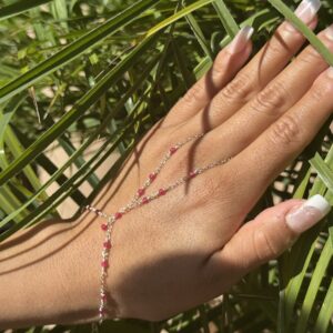 925 Sterling & Red Jade Fuchsia Wrap Hand Chain