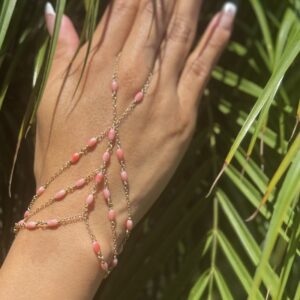 14K Gold-Filled Hand Chain with Soft Blush Coral Beads