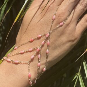 14K Gold-Filled & Soft Blush Coral Hand Chain