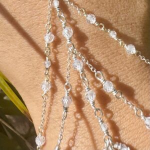 925 Sterling Hand Chain with Brilliant Clear Faceted Zircon