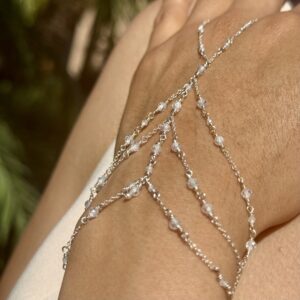 925 Sterling Hand Chain with Brilliant Clear Faceted Zircon
