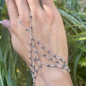 925 Sterling & Faceted London Blue Quartz Hand Chain