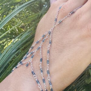 925 Sterling & Faceted London Blue Quartz Hand Chain
