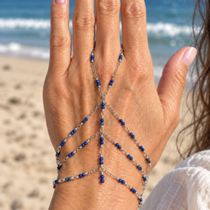 .925 Sterling Hand Chain with Double Lapis Lazuli
