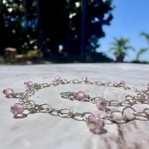 925 Sterling Anklet with Brilliant Micro-Faceted Pink Zircons